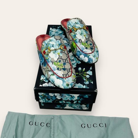 Gucci Princeton GG Monogram Floral Blooms Loafer Slipper Mule Blue 37 EU Women - Picture 14 of 14
